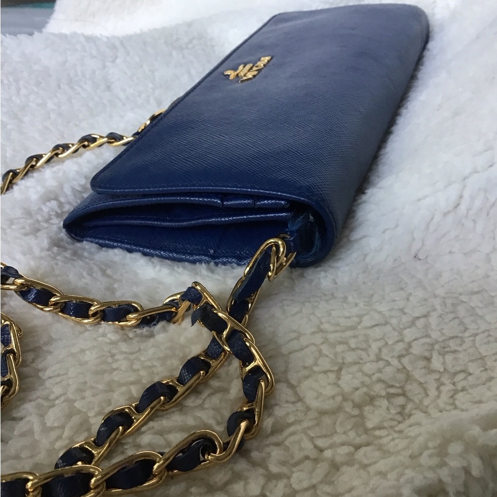 Prada Navy Leather Clutch with Gold Chain - Picture 9 of 9